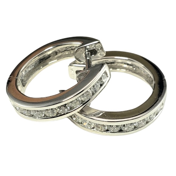 14 Karat White Gold and Diamond Hoop Earrings #16103 - Picture 1 of 9